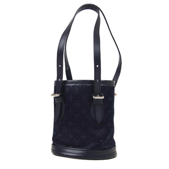 AUTHENTIC LOUIS VUITTON LITTLE BUCKET HAND BAG BLACK MONOGRAM SATIN - Picture 1 of 11